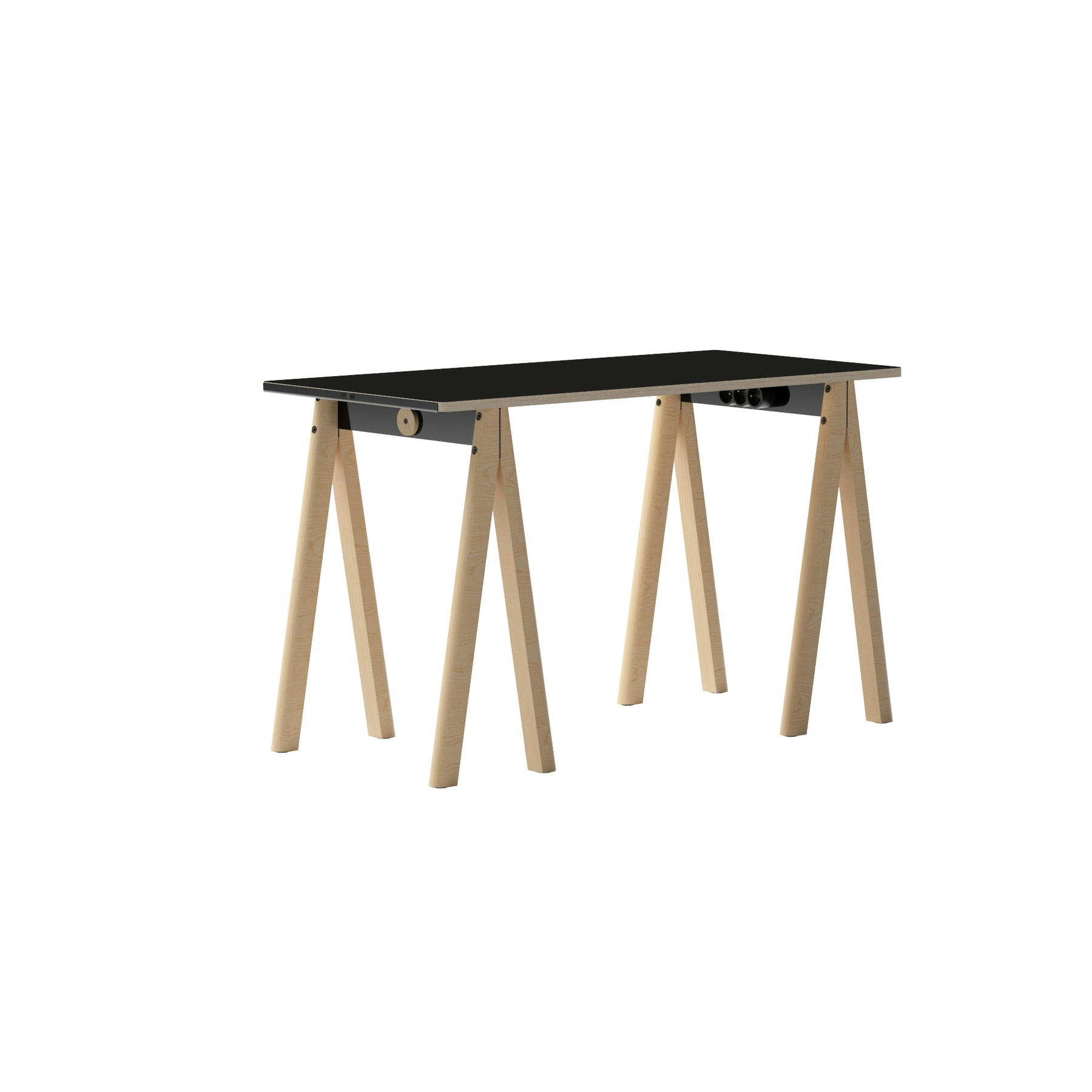 - Bureau démontable pieds en bois et plateau noir 130x70cm