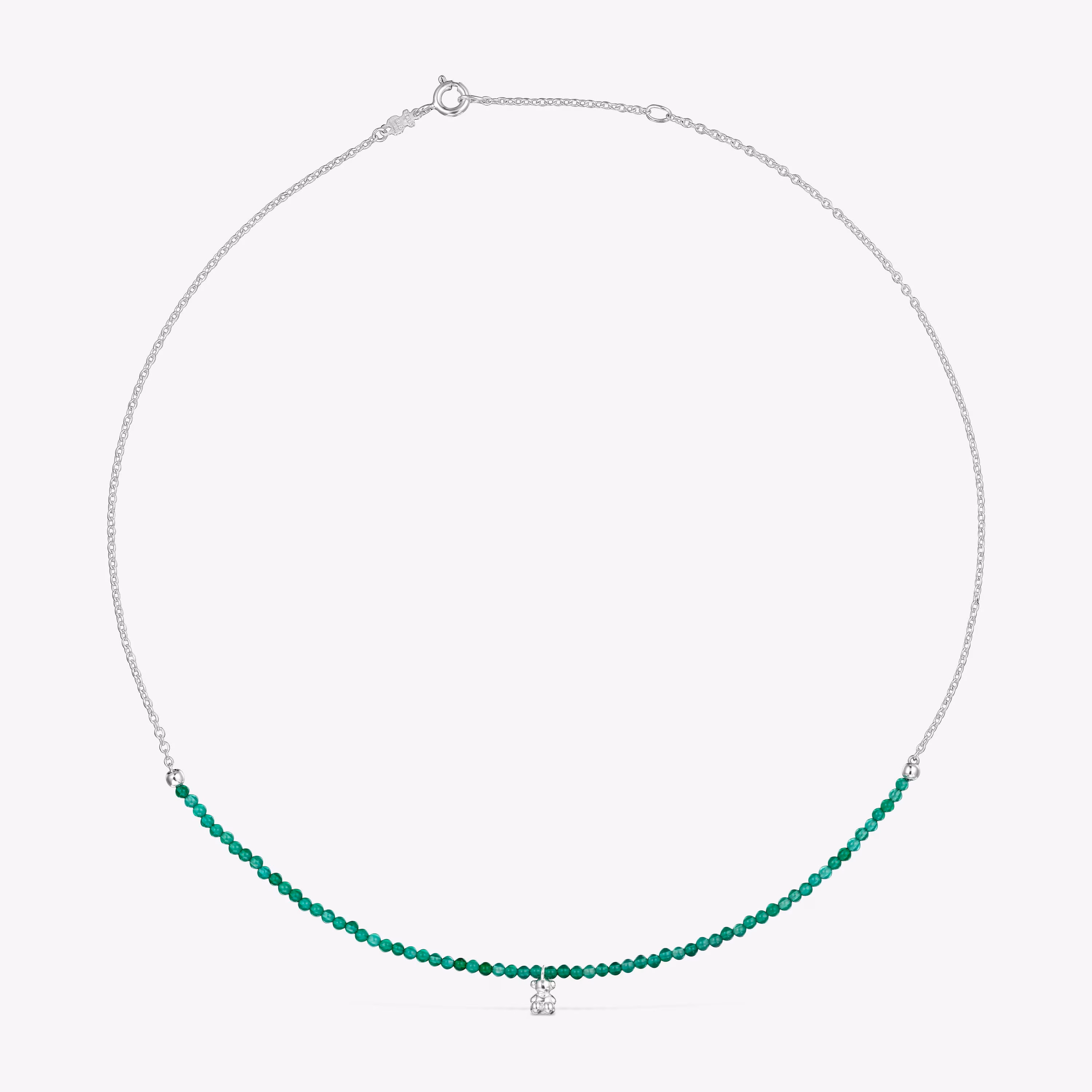 Collar de plata y calcedonia verde tratada Bold Bear