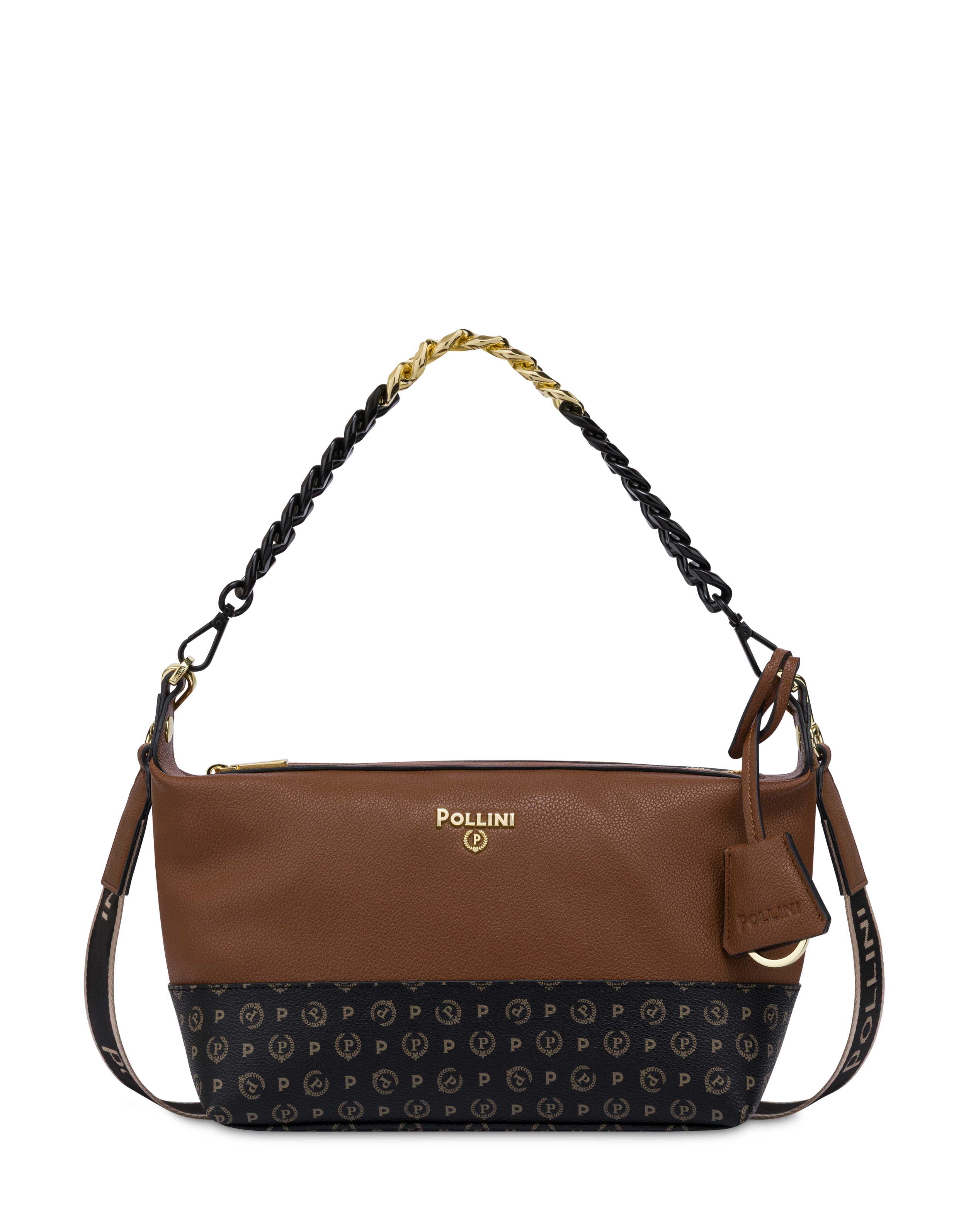 Borsa A Spalla Link In Pu E Heritage Pvc Tan/nero