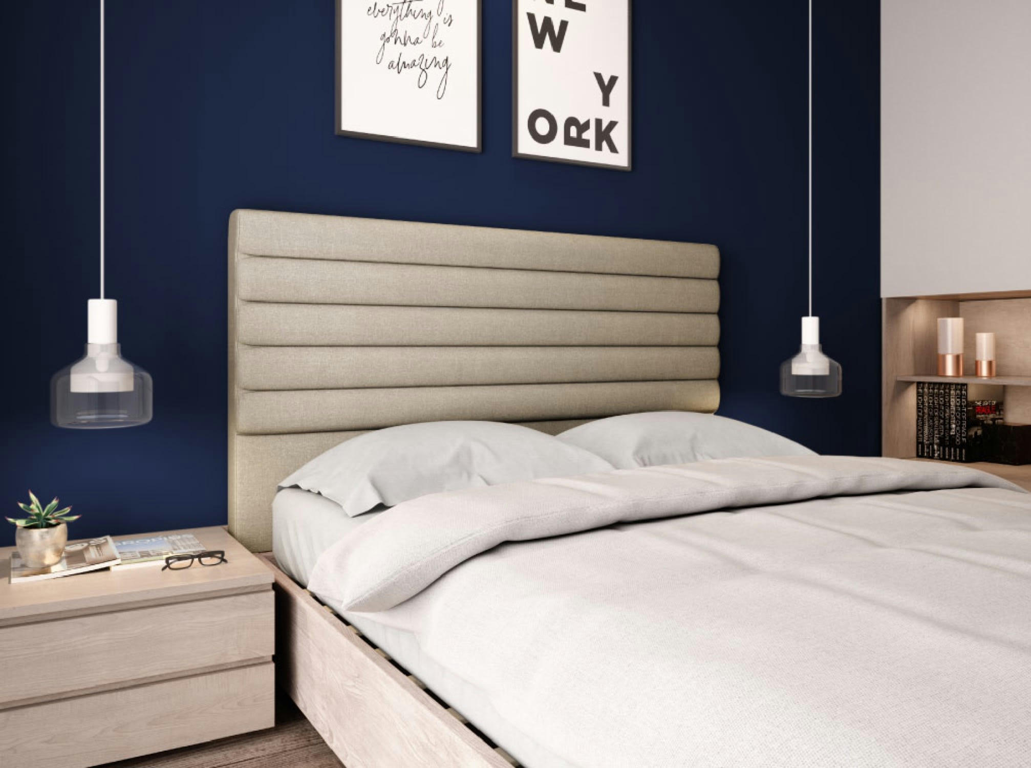 LUCA - Tête de lit en tissu - Beige, Largeur - 140 cm