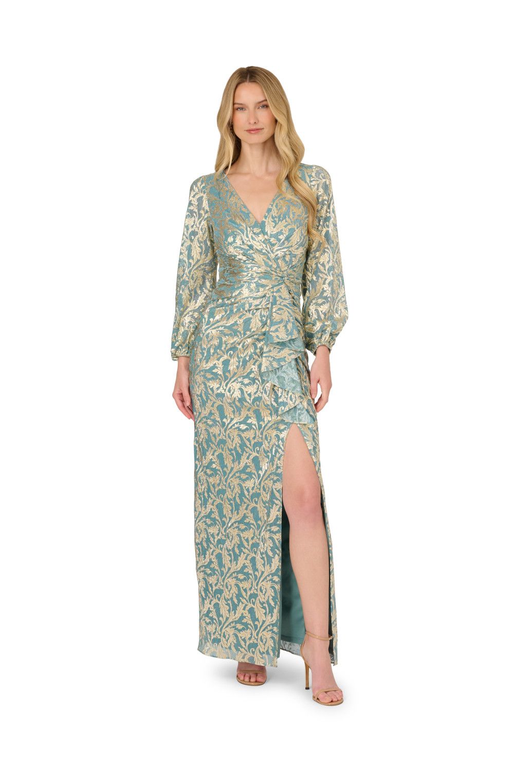 Adrianna Papell Metallic Crinkle Gown