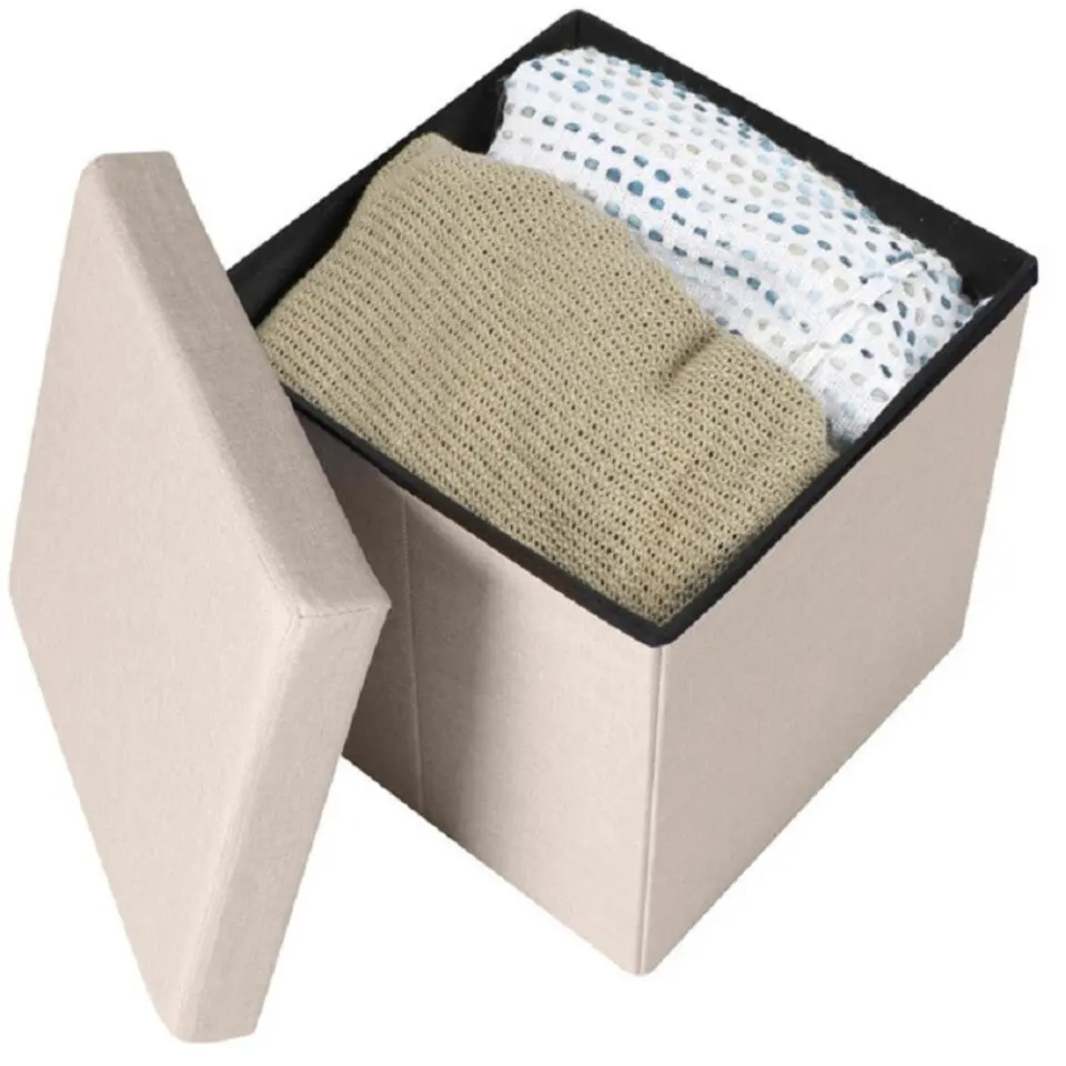 Urban Living poef/hocker/opbergbox - beige - mdf - 37 x 37 cm