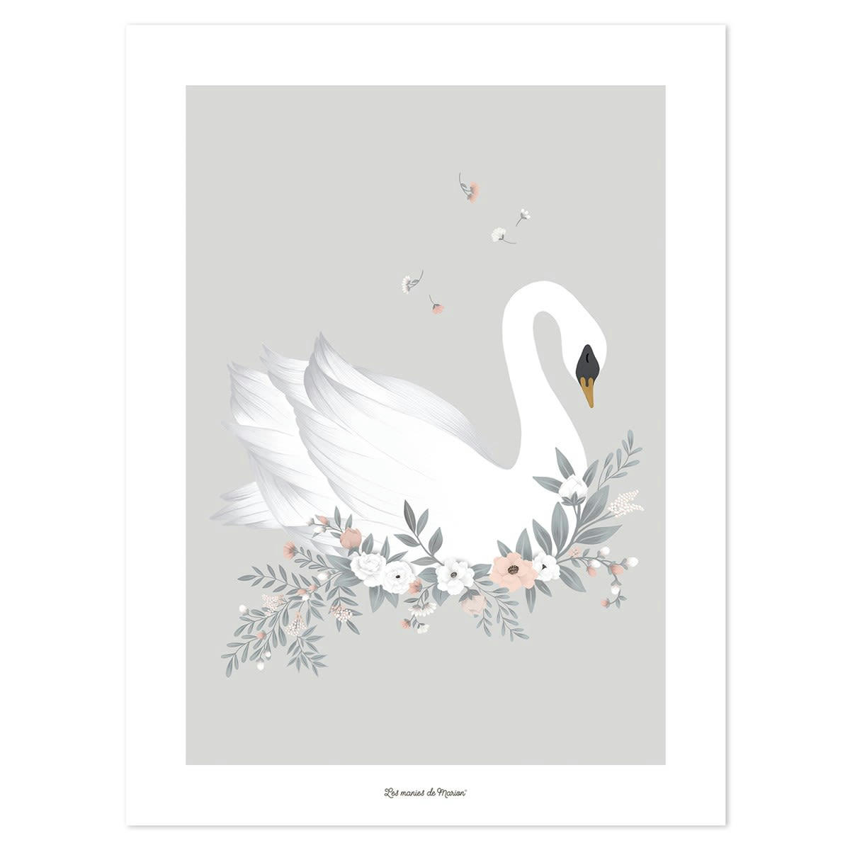 GRACE - Affiche cygne en Papier Gris