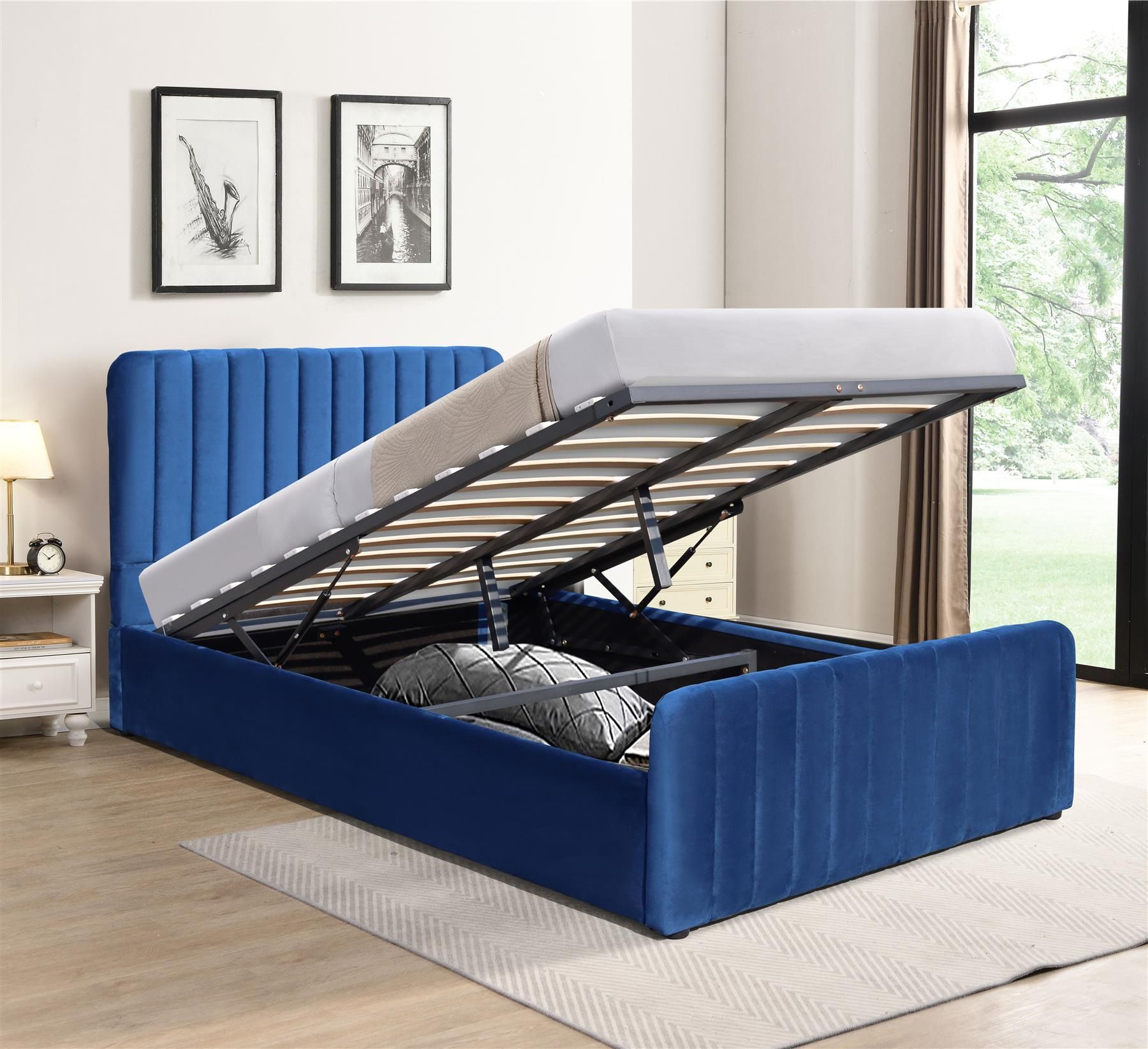 KOSY KOALA Ottoman Gas Lift Storage Bed 4ft Small Double Blue Velvet Bedroom Furniture