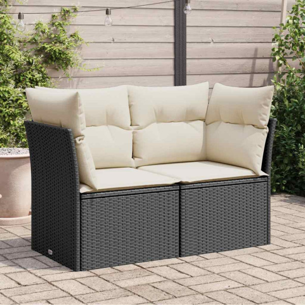 Sofa Ogrodowa Czarna z Poduszkami Fotel Siedzisko Na Taras Balkon
