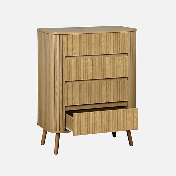 Commode 4 tiroirs. décor strié naturel. L 80x P 45H 100cm