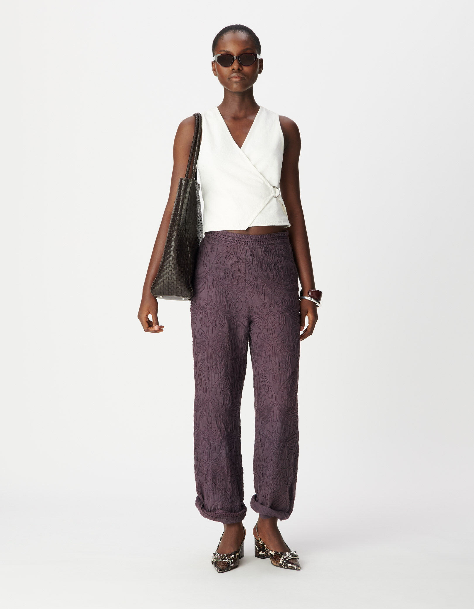 Top en jean écru à fermeture croisée Femme