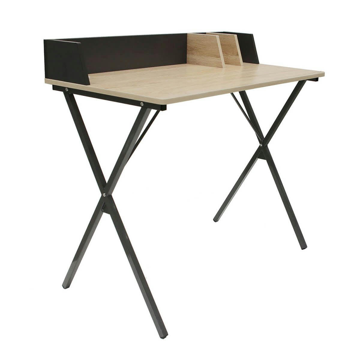 BADIE - Bureau  plateau effet bois et piètement noir