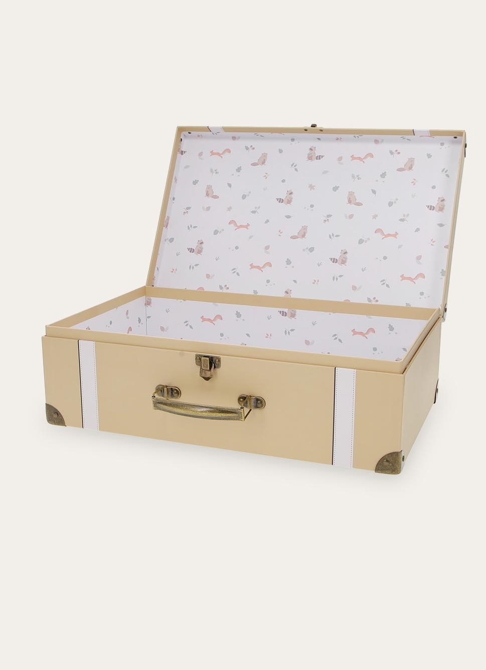 MALLE EN CARTON AVEC POIGNÉE EN MÉTAL BEIGE