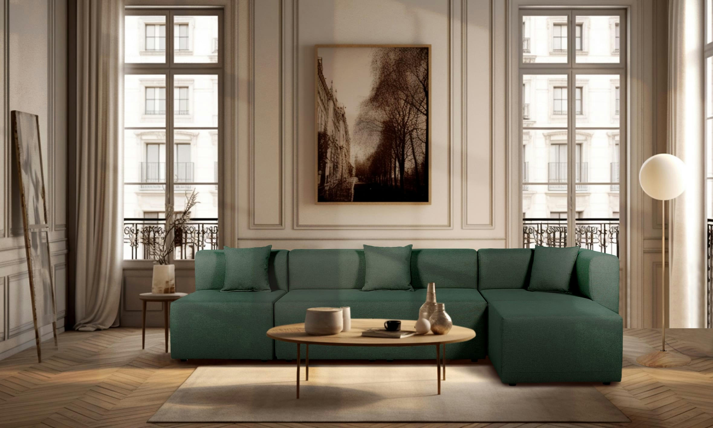 PINOT - Pouf pour canapé modulable en tissu vert