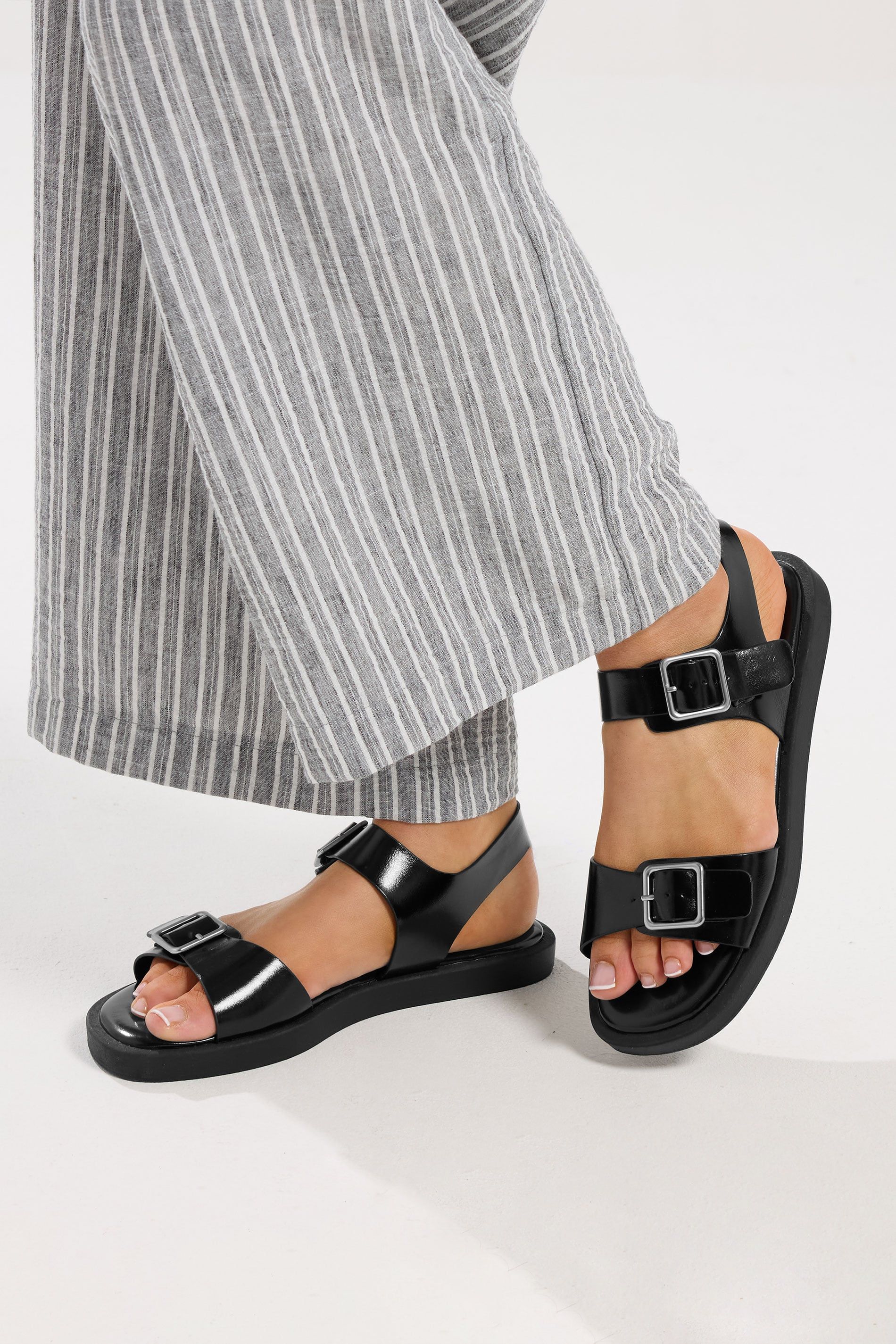 Yours Faux Leather Buckle Strap Sandals In Wide E Fit