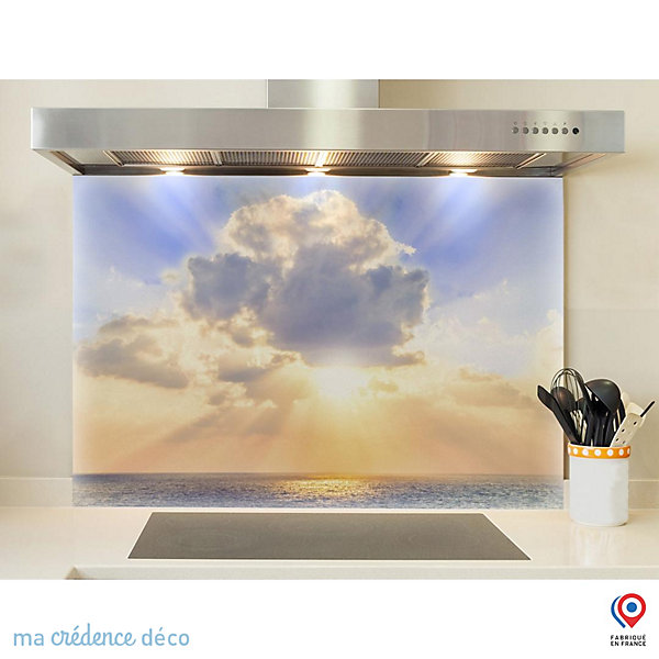 Crédence cuisine fond de hotte Soleil et mer - Verre trempé - L 90 cm x H 60 cm - MaCrédenceDéco