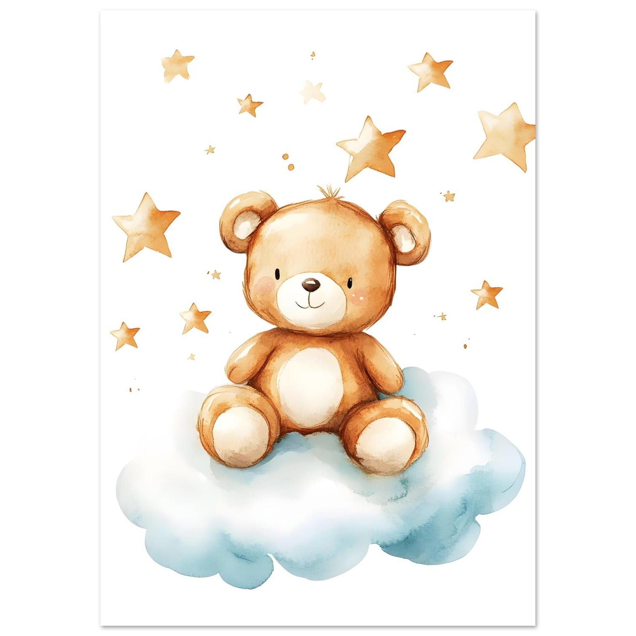 Artfulprints Poster Knuffelbeer in de sterren  - A4 21x29.7 cm - Bruin