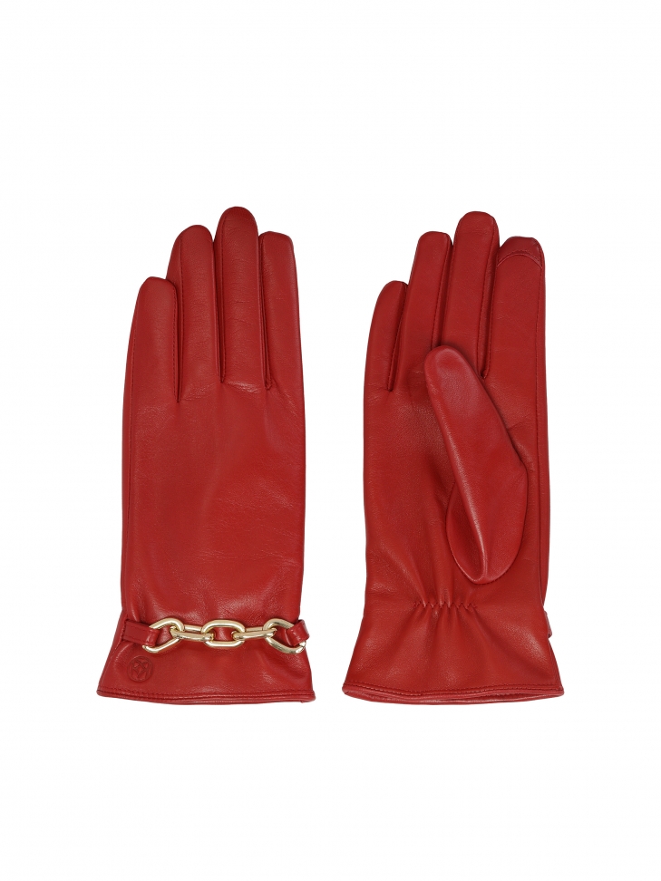 Elegant red gloves with jewelry embellishment