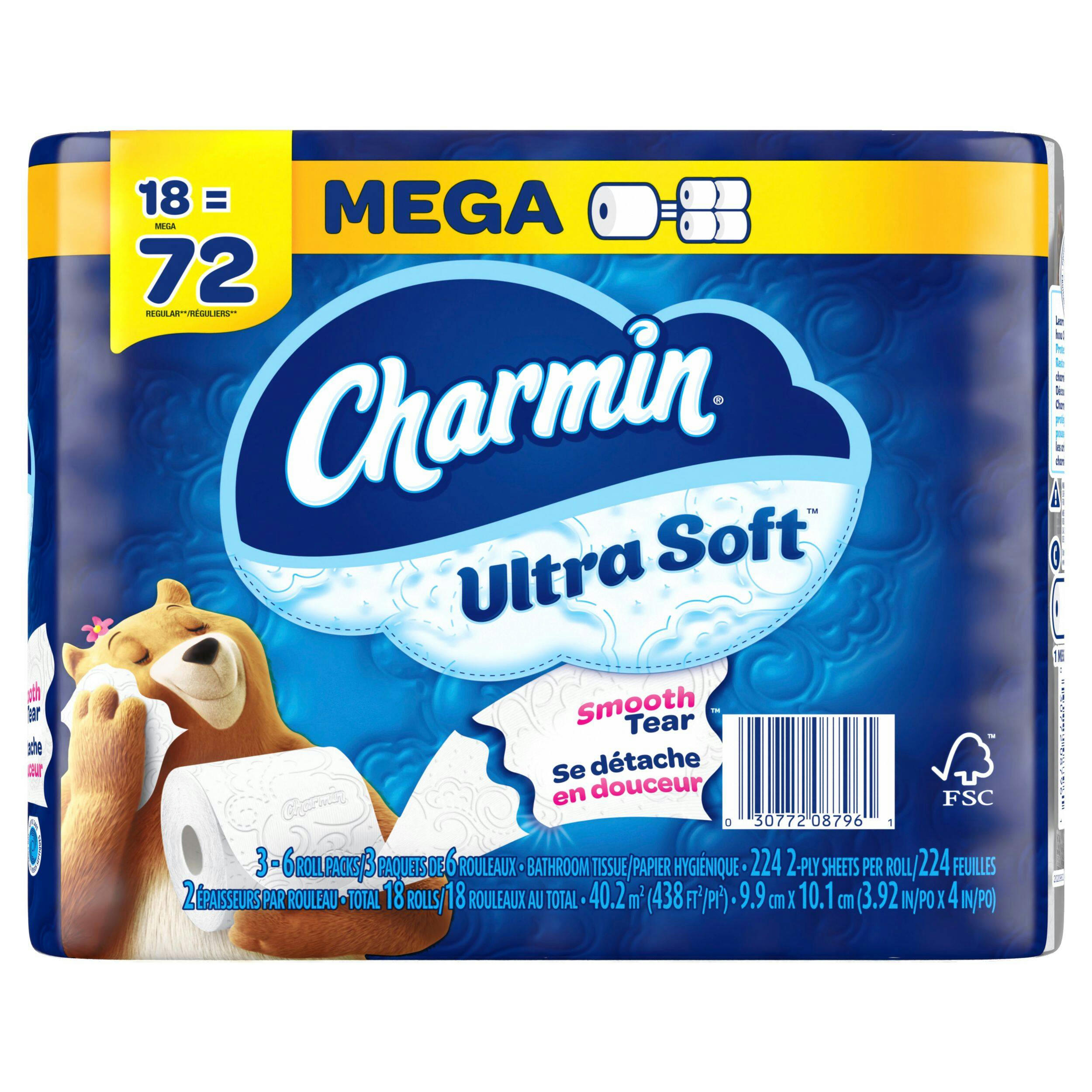 Charmin Ultra-Soft Quadruple Roll Toilet Paper, 2-Ply Tissue, 18-pk