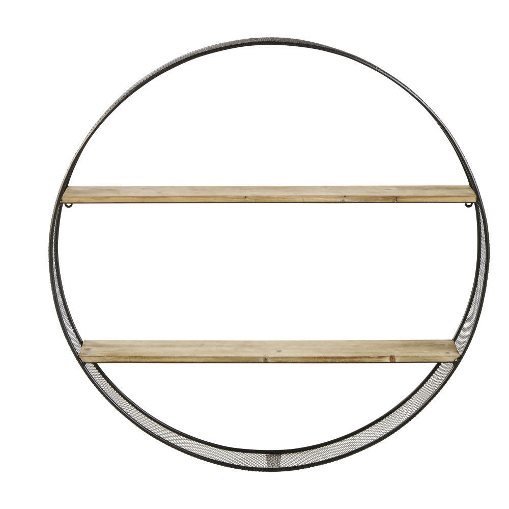 OZZY - Etagère ronde en métal quadrillé noir