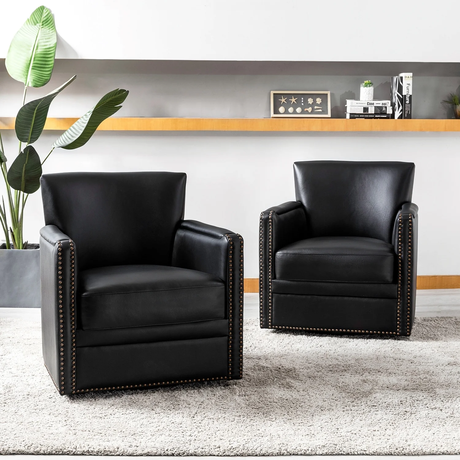 Pascual Classic Genuine Leather Swivel Chair With Nailhead Trim Arm Set of 2 by HULALA HOME