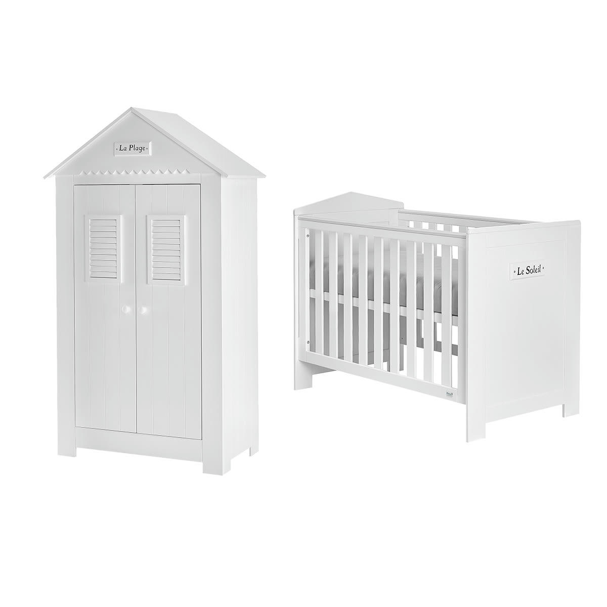 DUO - MARSYLIA - Lit bébé 60x120 armoire 2 portes blanc