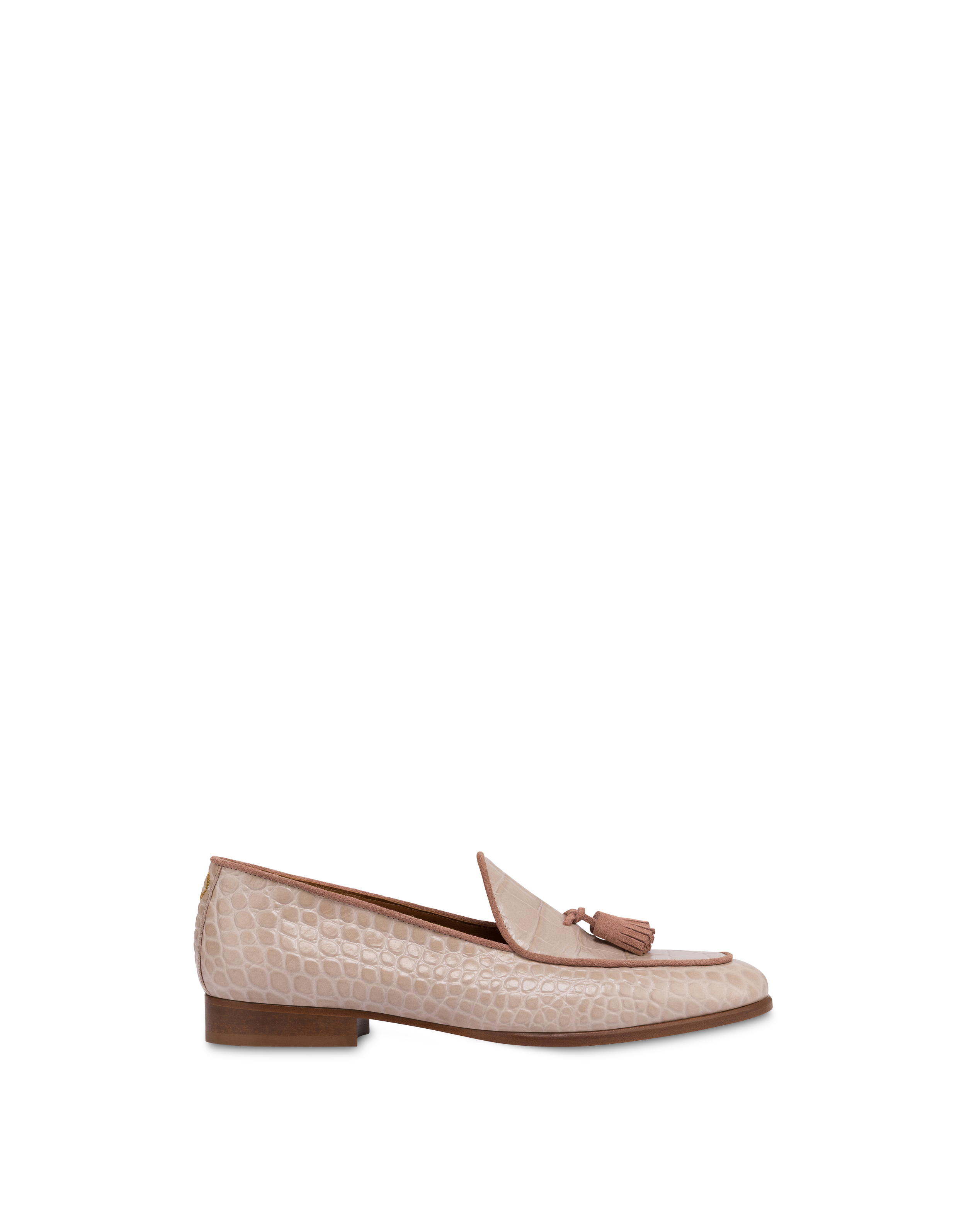 Belgian Shoes Outline In Vitello Stampa Cocco E Crosta Nude/rosa Antico