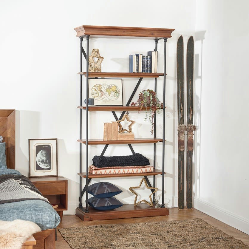 MARCUS - Etagère bibliothèque en pin et métal