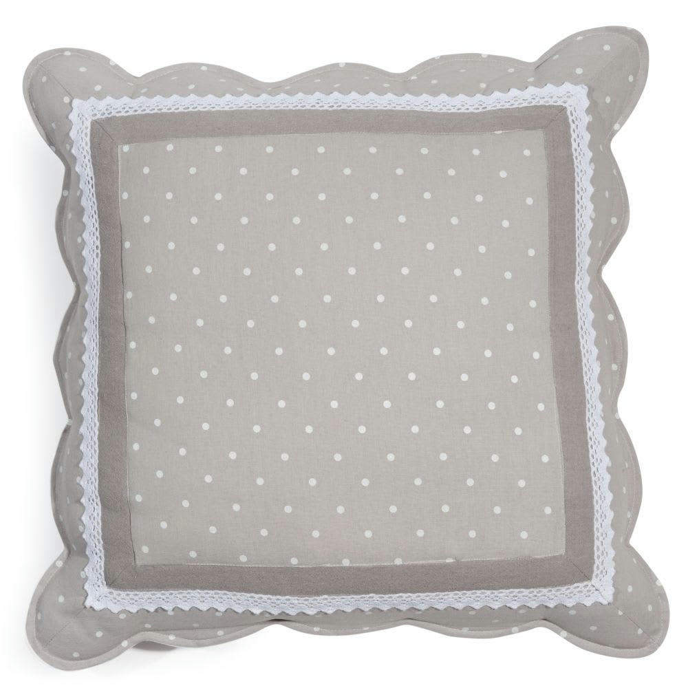 BERENICE - Coussin taupe motifs à pois imprimés 60x60