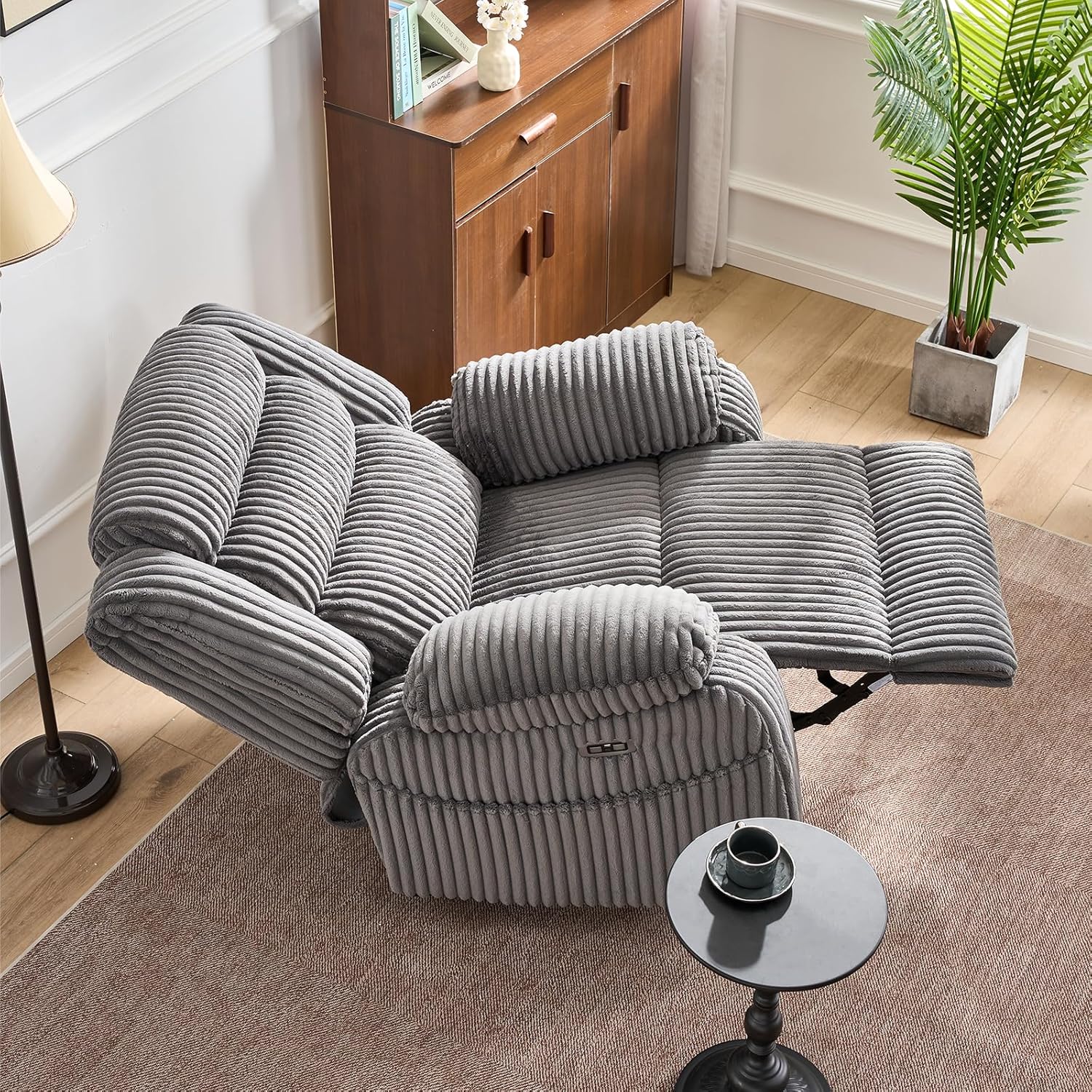 Power Swivel Rocker Recliner Chair for Adults with Massgae and Heat, USB and Type-C Charging Port, Infinite Position, Electric Glider Rocking Chairs for Living Room, Nursery, Grey