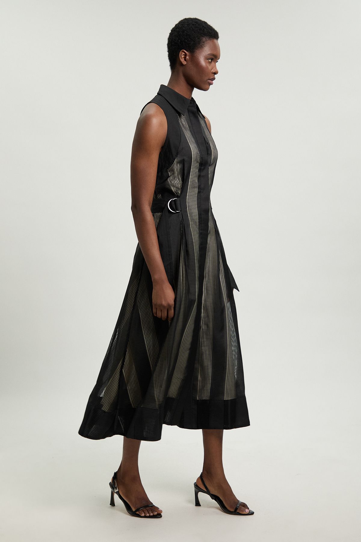 KarenMillen Textured Organza Mix Sleeveless Shirt Dress