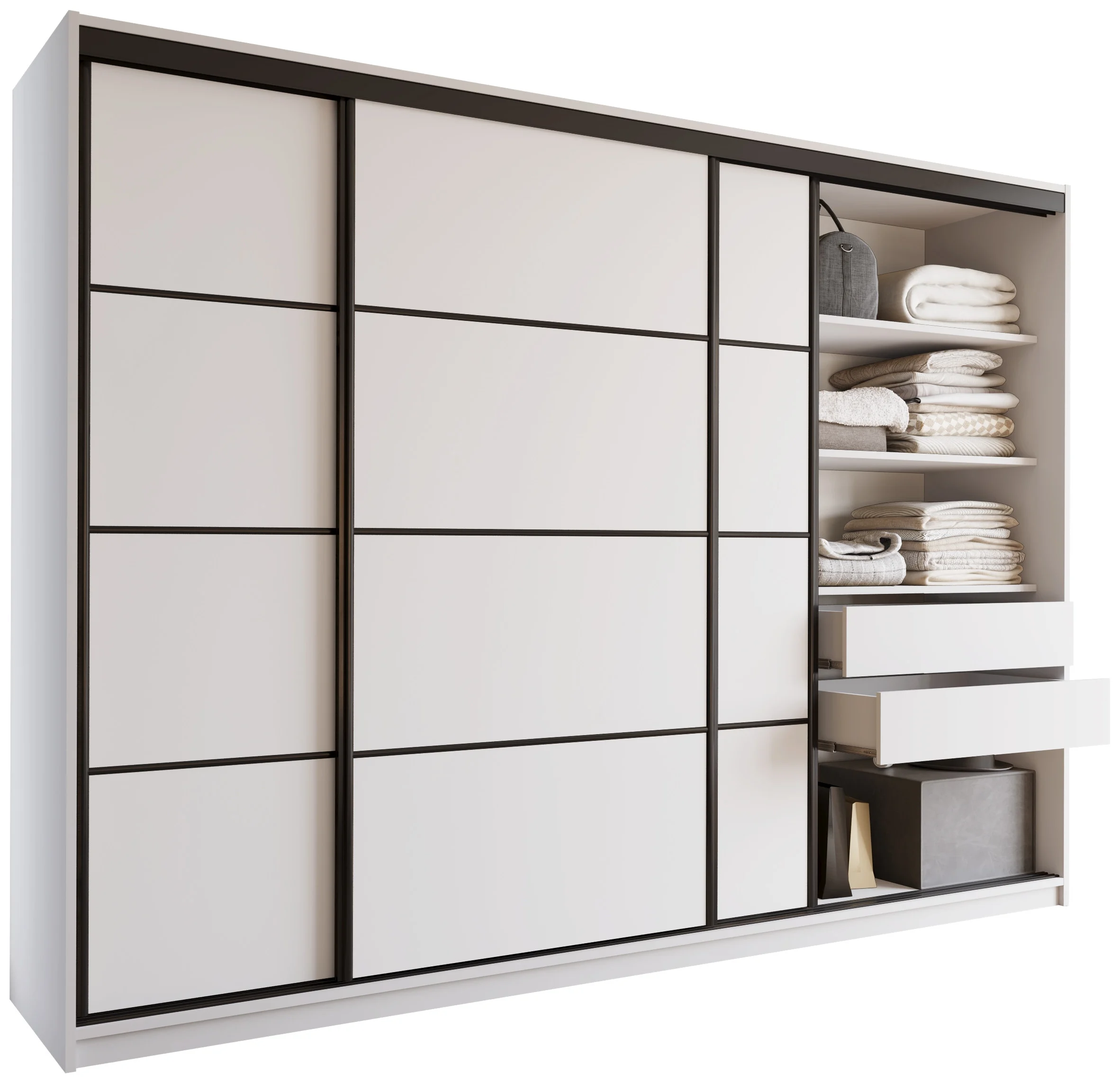 Szafa przesuwna z szufladami 280 cm biała LOFT