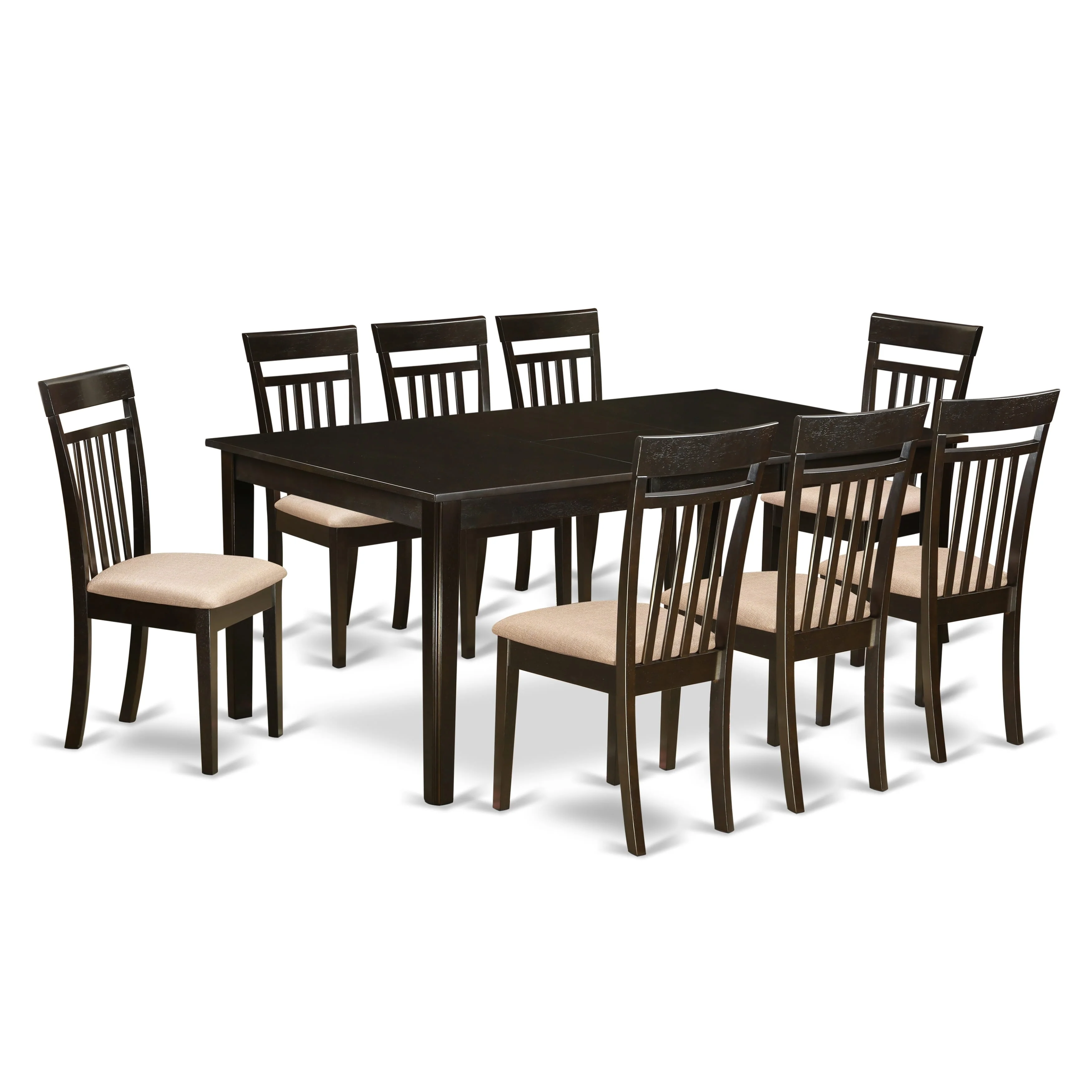 East West Furniture 9 Piece Kitchen Table Set- a Rectangle Dining Table and 8 Dining Room Chairs, Cappuccino (Seat Options)