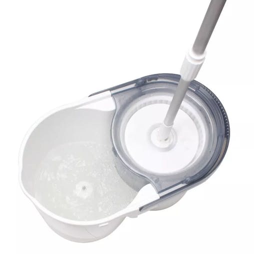White Magic Turbo Microfibre Spin Mop Hand Press w/ Bucket