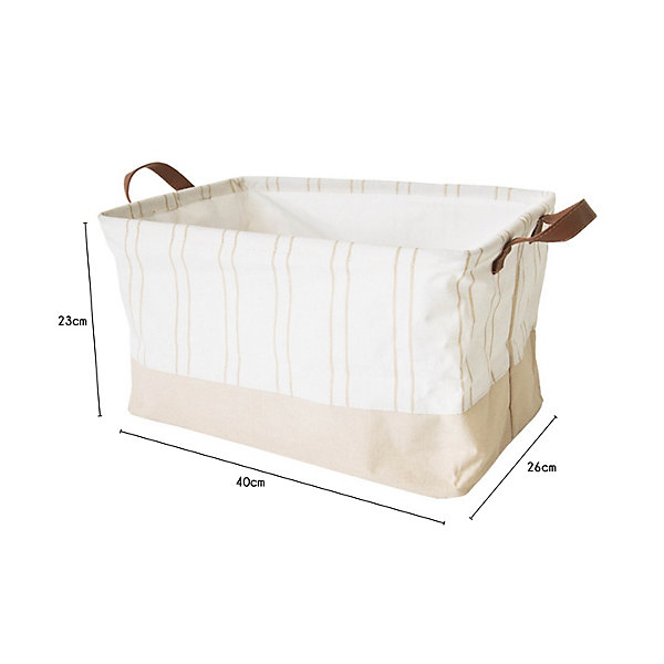 Lot de 6 paniers de rangement tissu beige avec rayure 40 x 26 x 23 cm