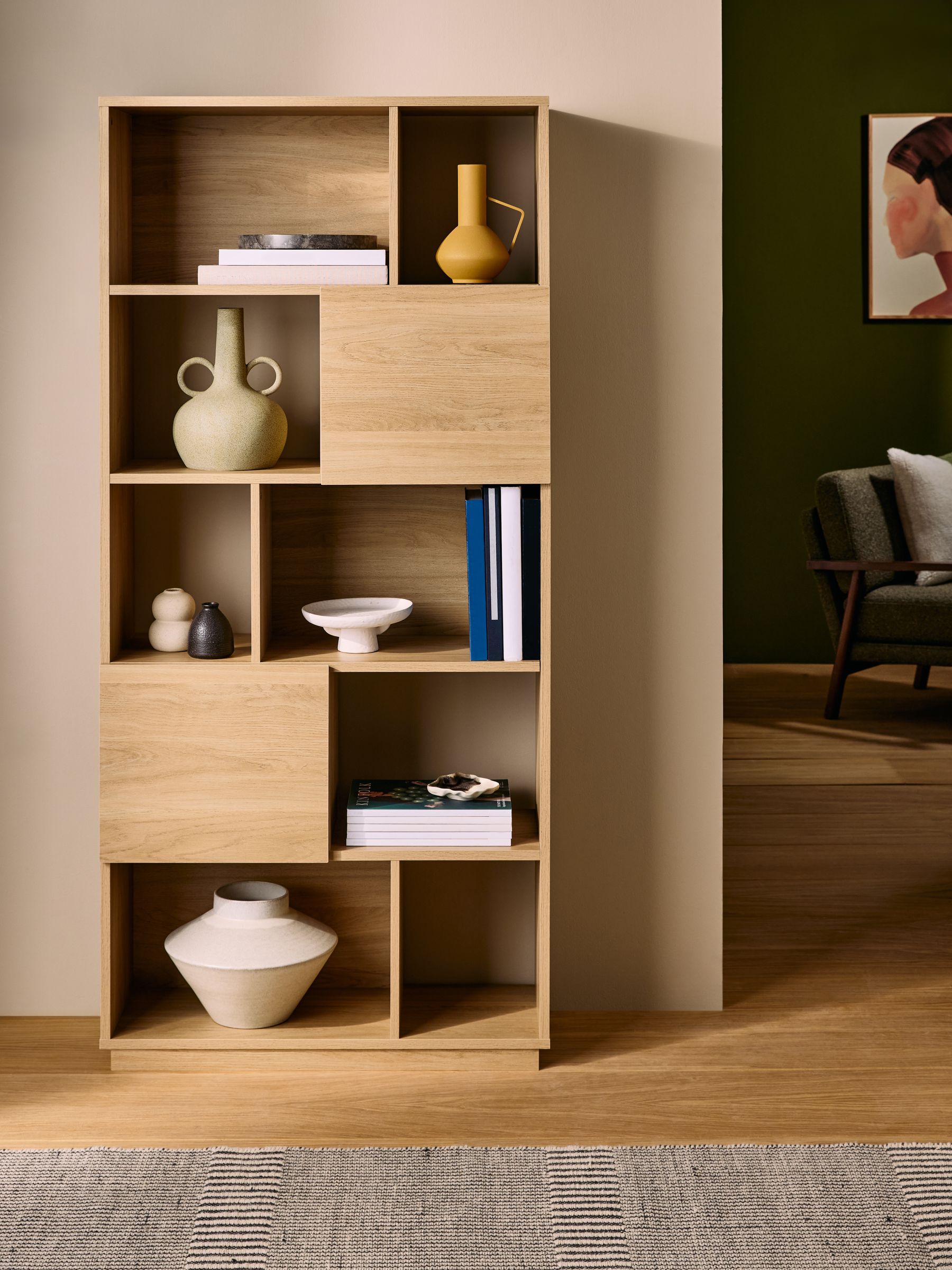 Blaze Narrow Shelving Unit in Oak Effect