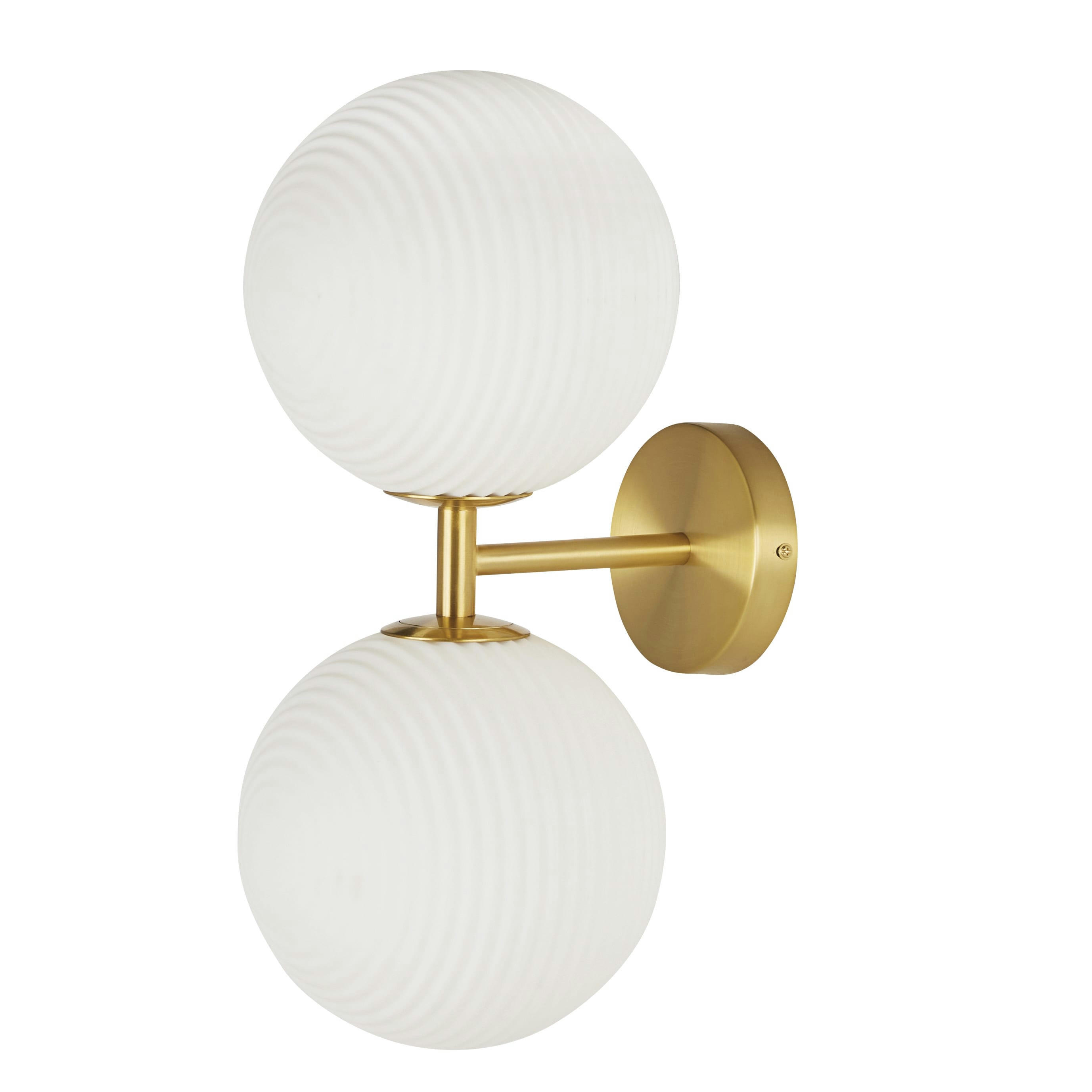 RAVI - Applique murale 2 globes en verre strié opalin