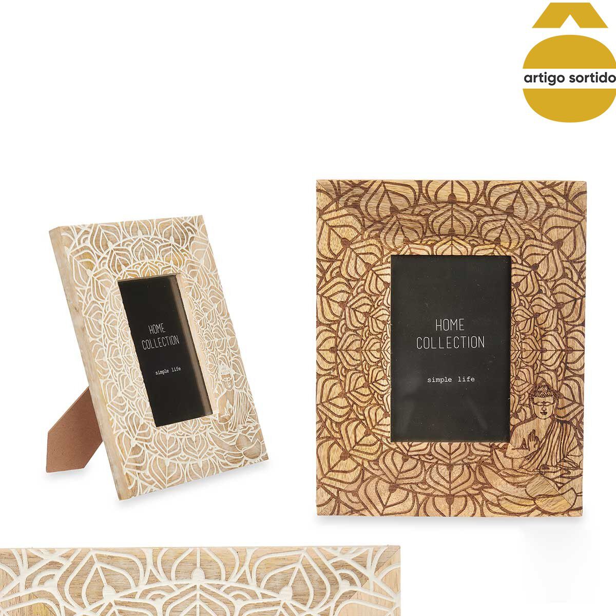 Moldura em madeira mango com decoração buda 10x15cm