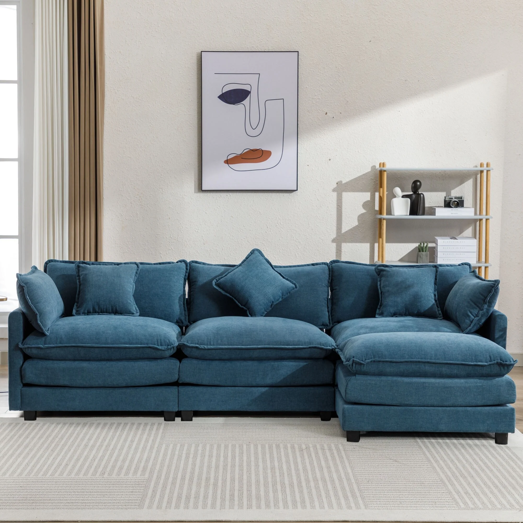 112.2 Modern L-Shaped 4-Seat Sofa with Ottoman