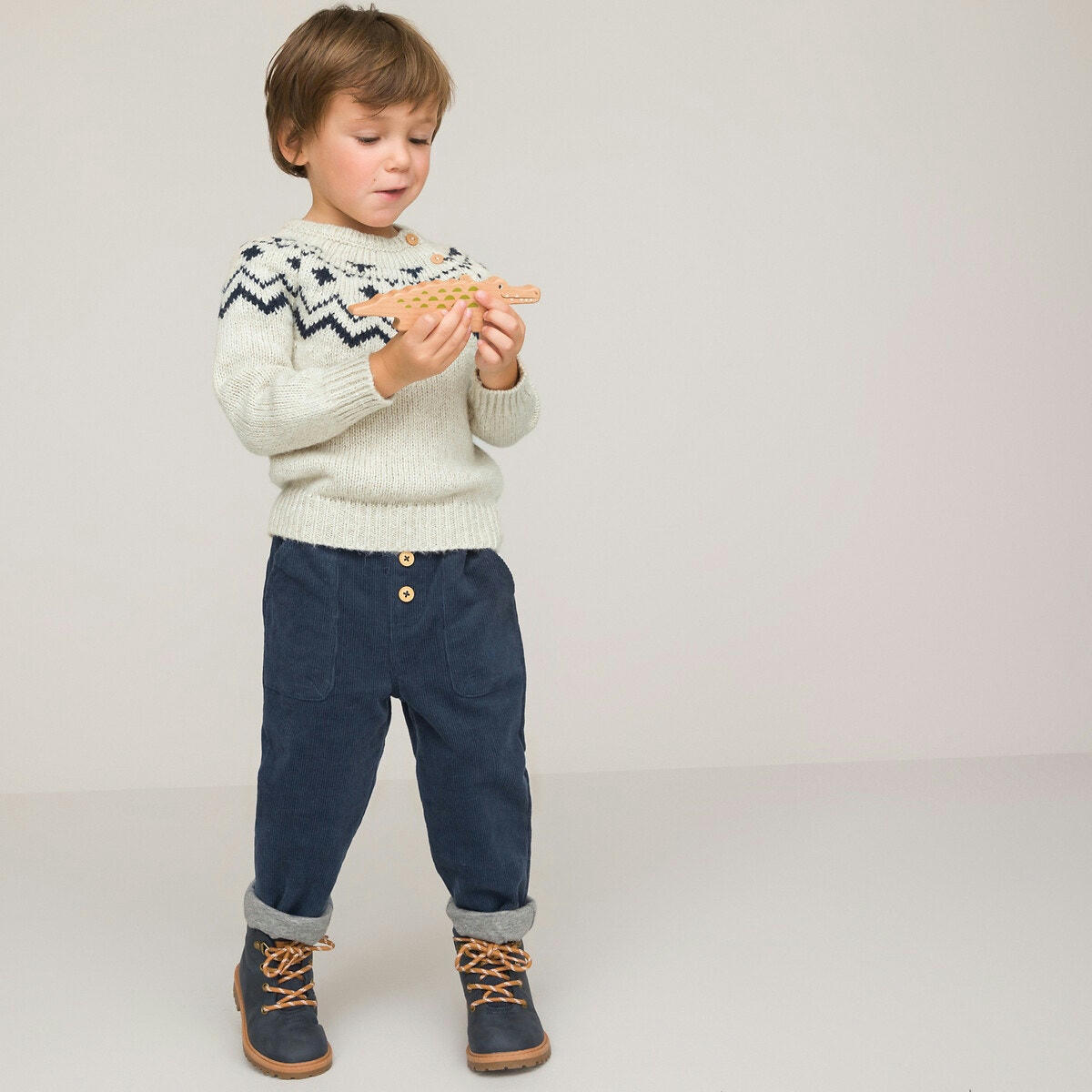 Pull col rond en fine maille, motif jacquard