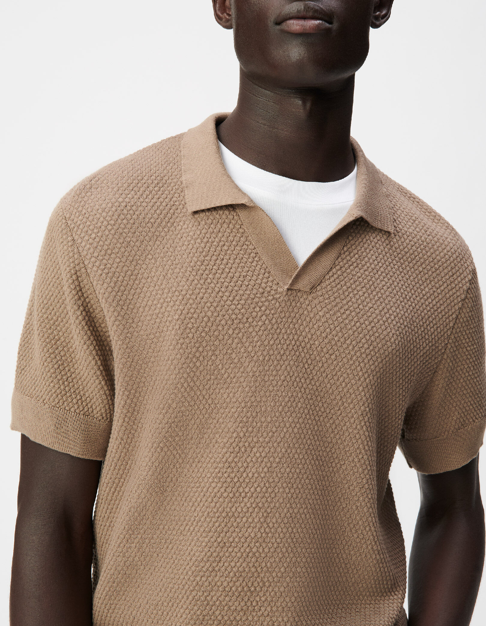 Polo beige tricot fin relief Homme