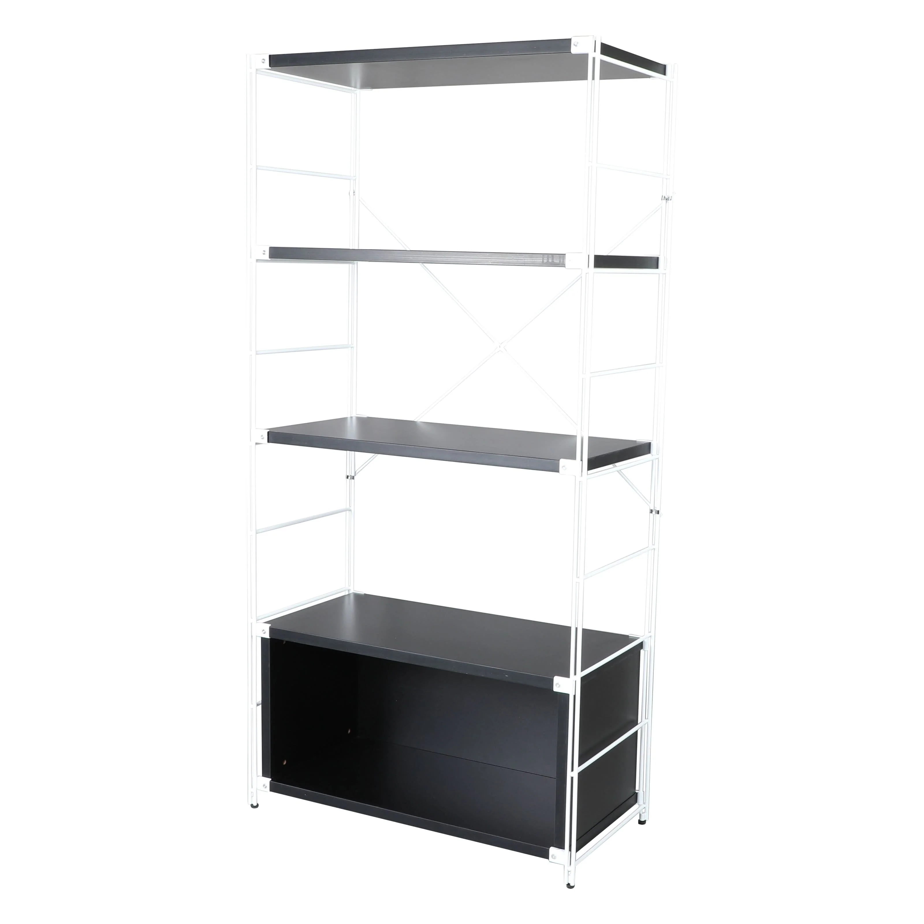 Brentwood 66 in. Tall Etagere Bookcase with White Stainless Steel Frame and 4-Melamine Board Shelves - 66H x 32.7W x 15.4D