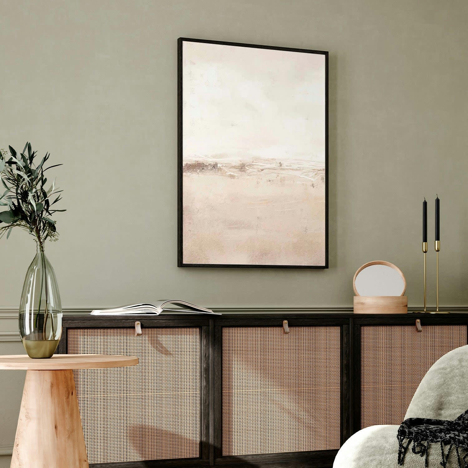 MINIMALISMO - Affiche avec cadre noir -  coups de pinceau abstraits - 30x40