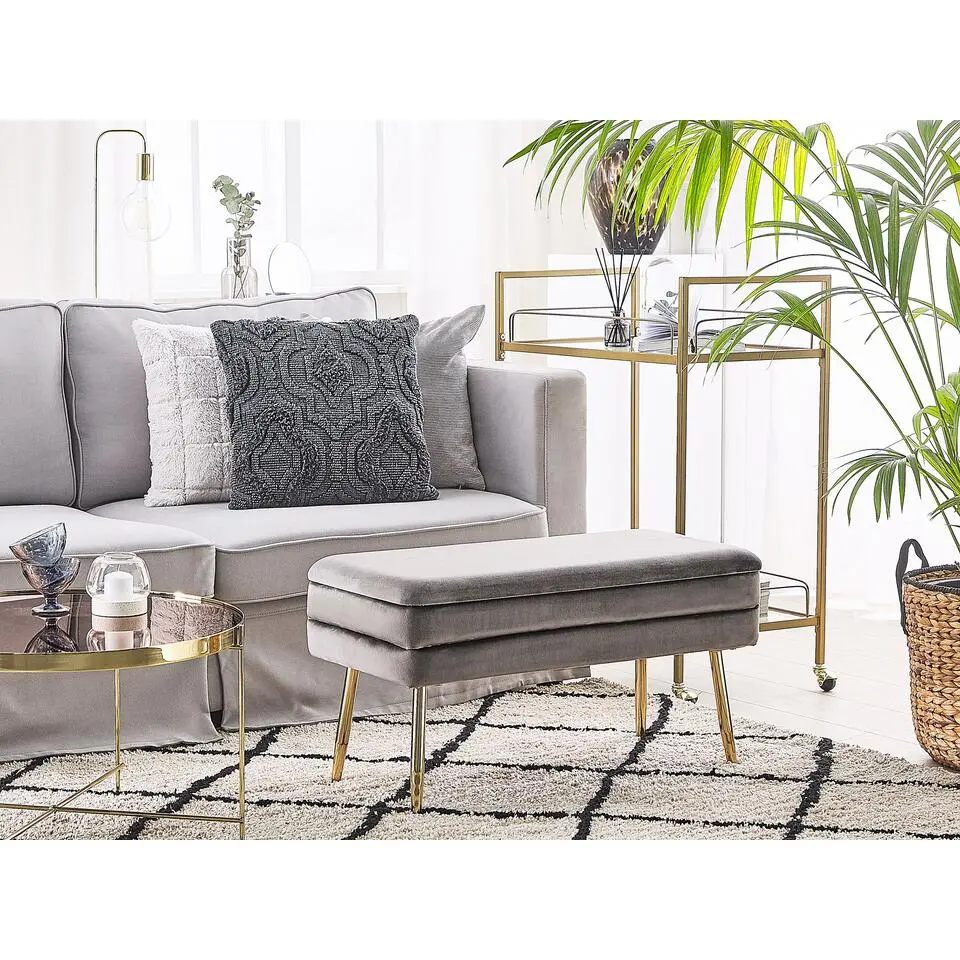 DURHAM - Hocker - Grijs - Fluweel