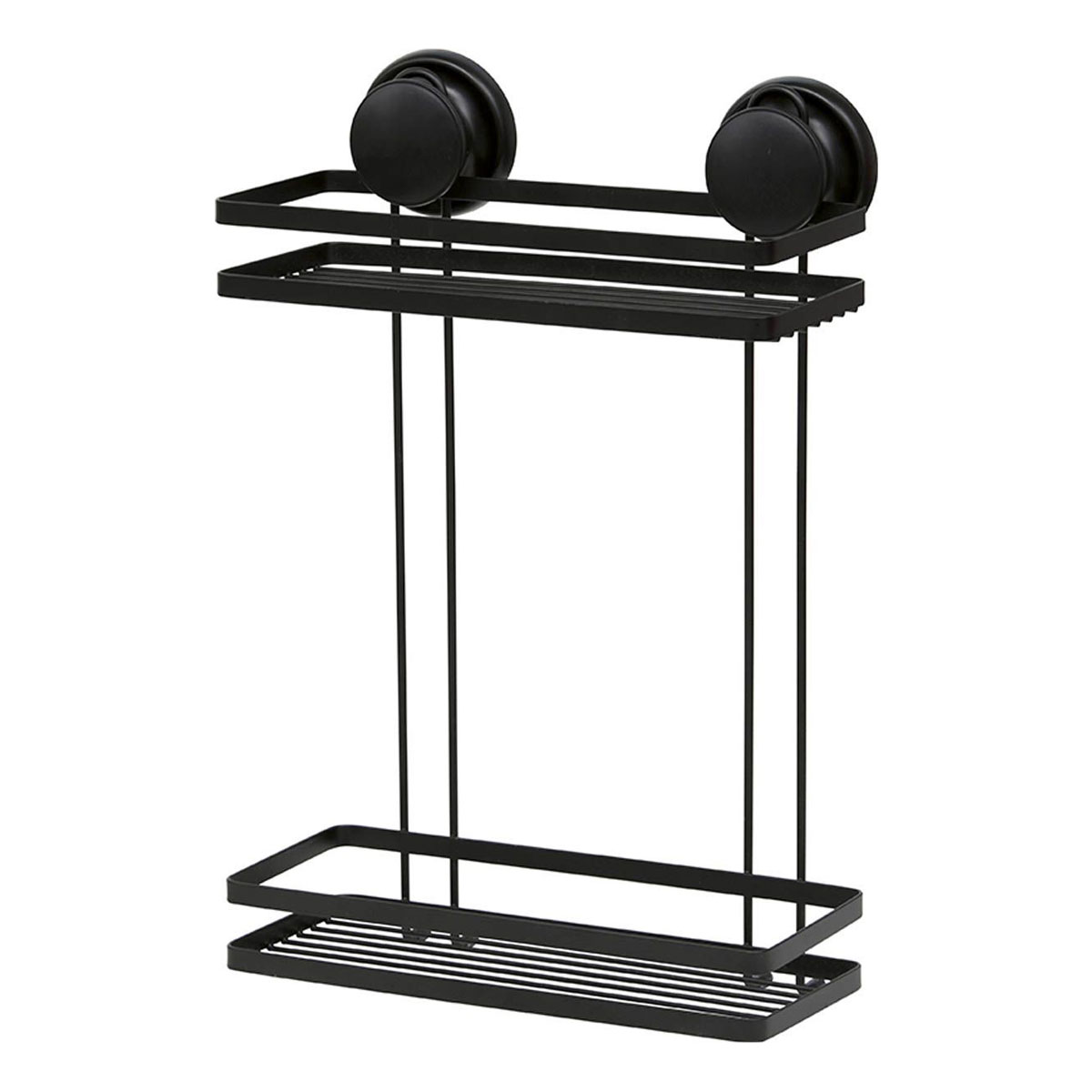 Suporte de duche preto com 2 cestos em metal com ventosas