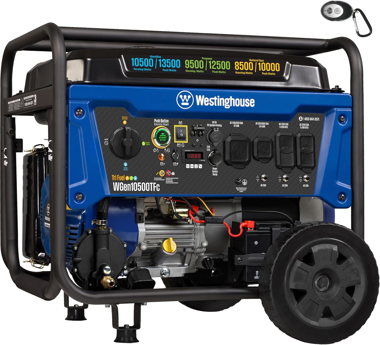 Westinghouse 13500 Peak Watt Tri-Fuel Home Backup Portable Generator  Remote Electric Start  Transfer Switch Ready  Gas  Propane  and Natural Gas Powered