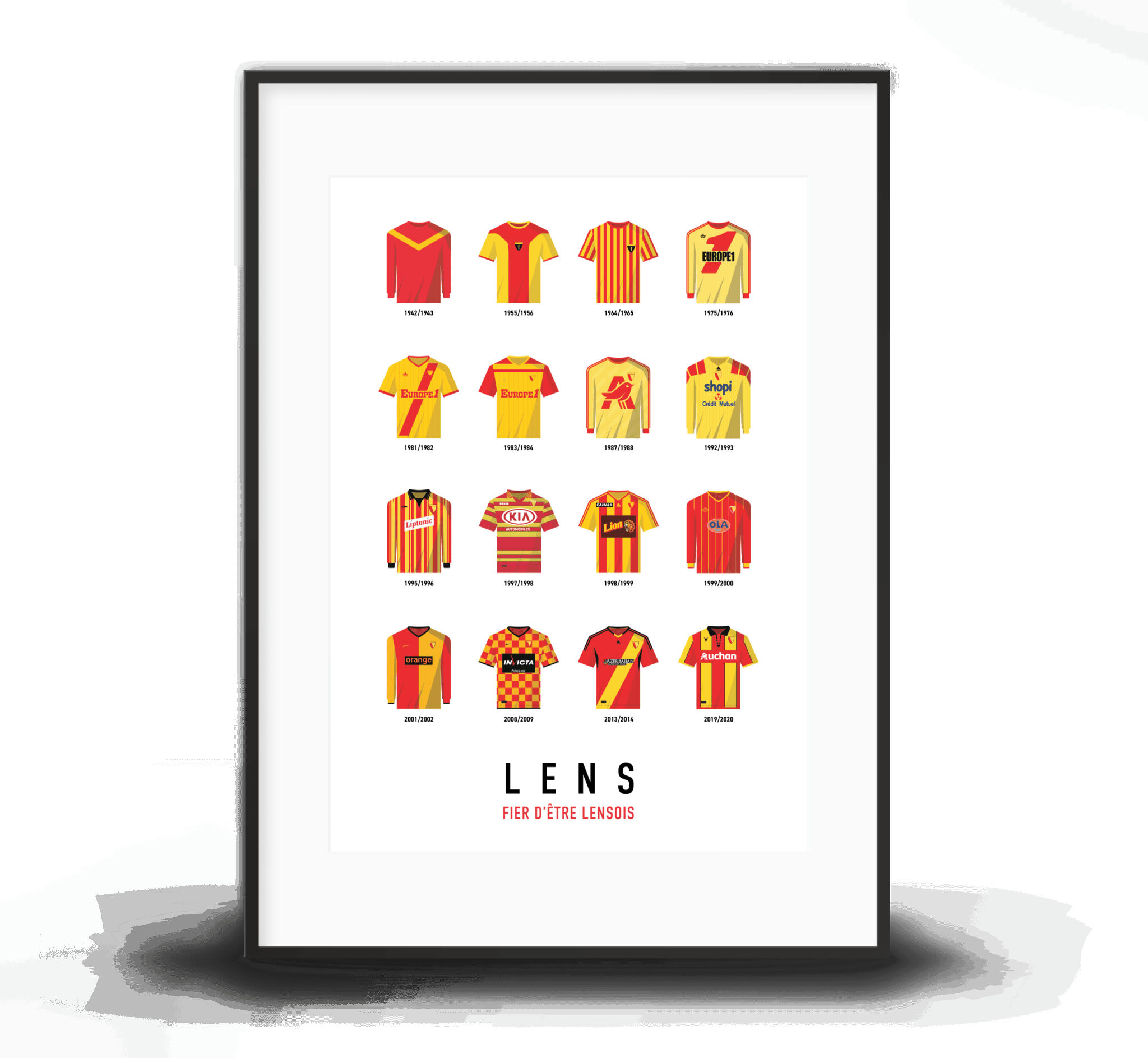 LENS - Affiche Football - Lens Maillots Historiques 40 x 60 cm