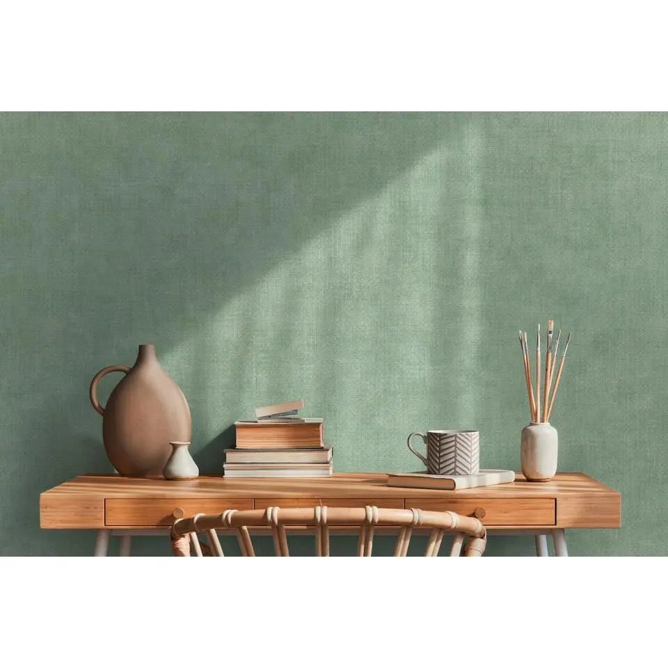 A.S. Cr&eacute;ation behang effen groen, zilver en metallic - 53 cm x 10.05 m