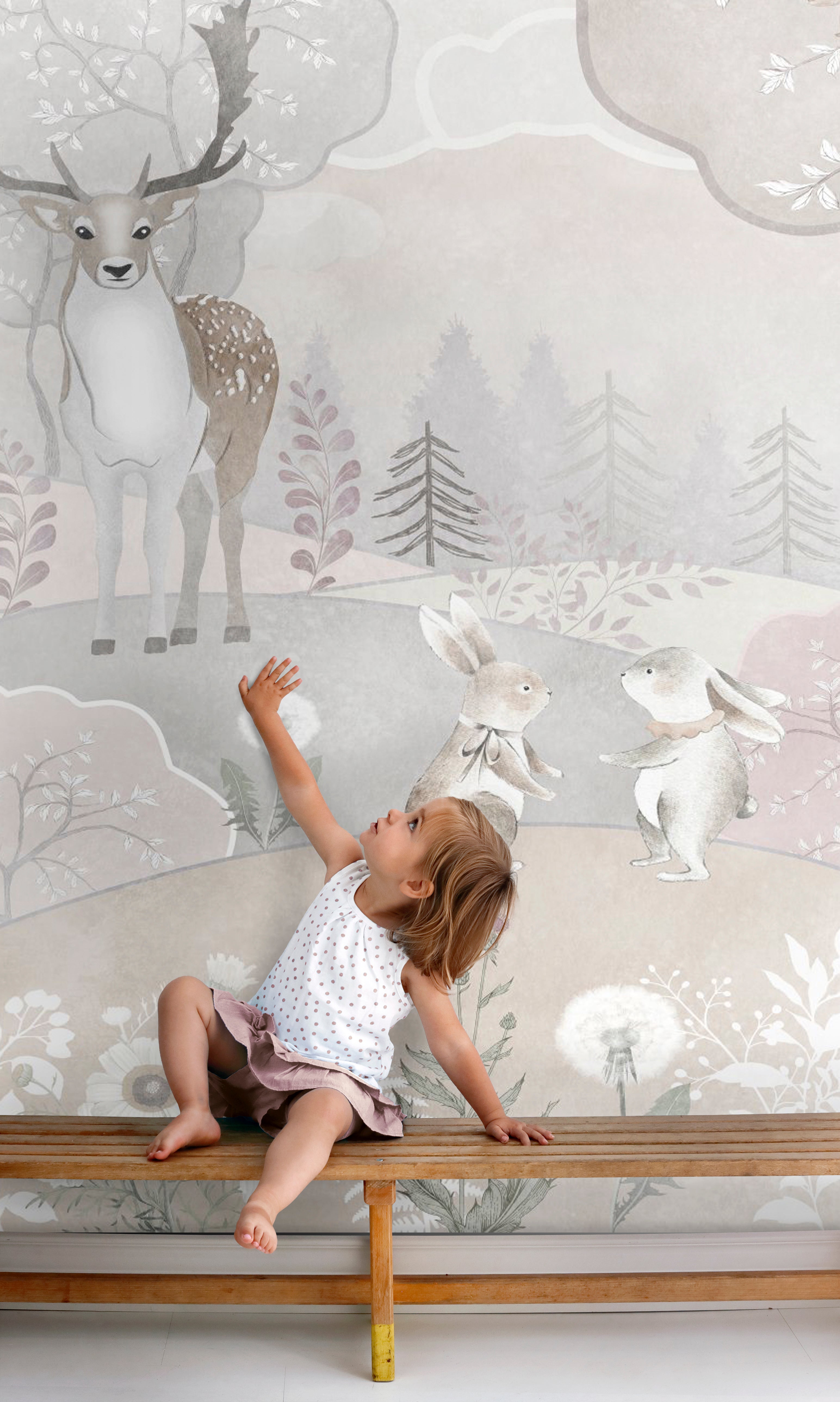 Sanders & Sanders fotobehang bosdieren beige en oudroze - 250 x 279 cm - 950036