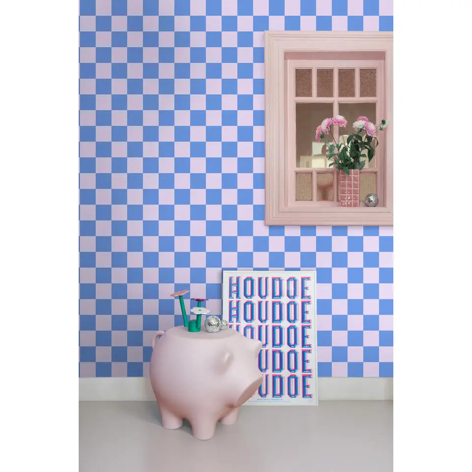 ESTAhome behang geblokt motief lila paars en pastelblauw - 53 cm x 10.05 m