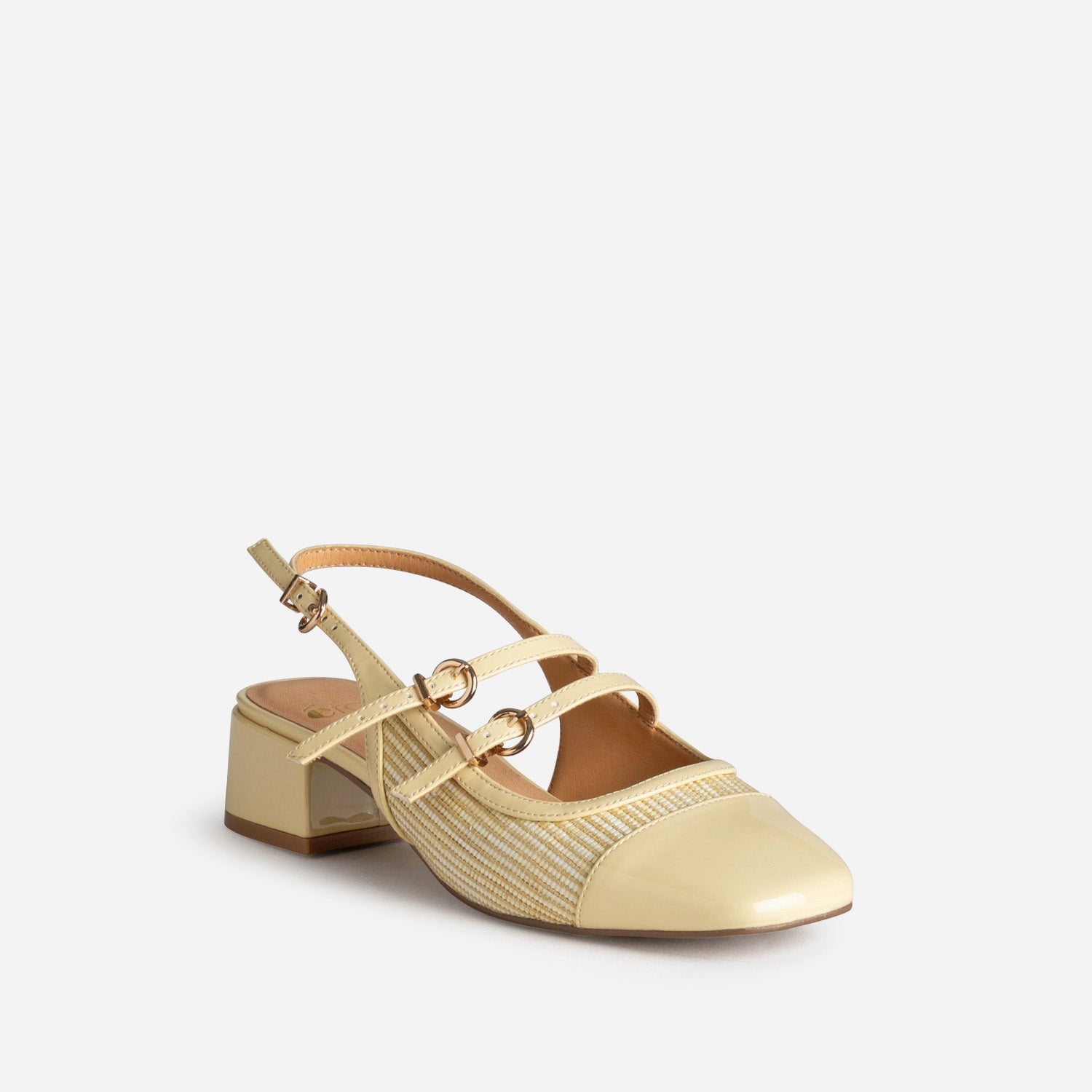 Babies slingback jaune vernie bi-matière