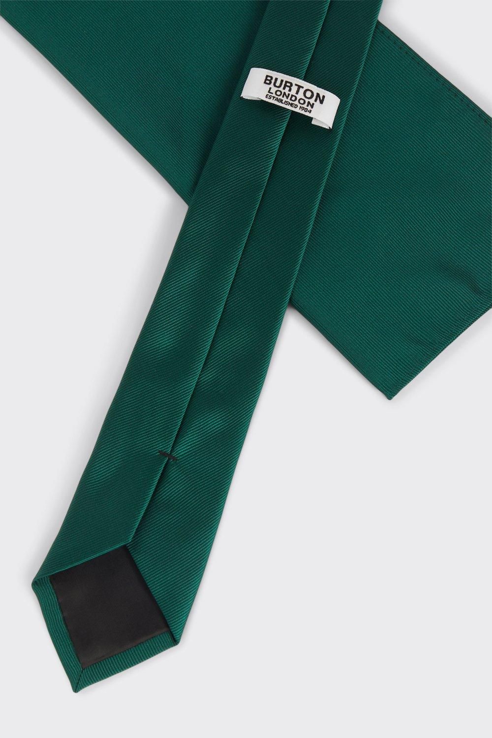 Burton Forest Green Tie And Pocket Square Set