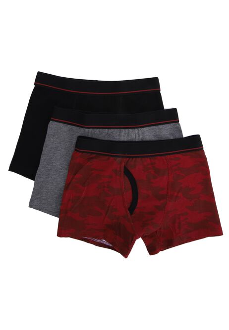 Older Boys 3pk Burgundy Camo Print Trunks