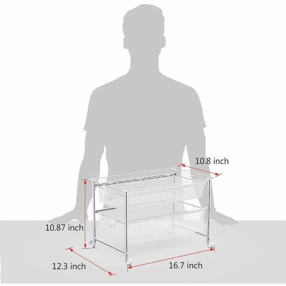2 Tier Stackable Sliding Double Basket Cabinet Organizers, Silver